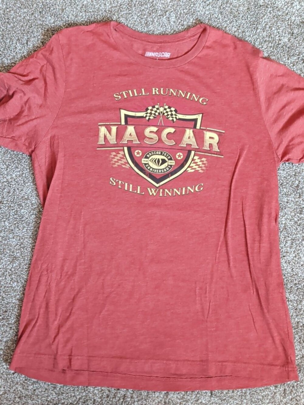 NASCAR 75th Anniversary 2023 Burned Red Size Large Short Sleeve "Still Winning"